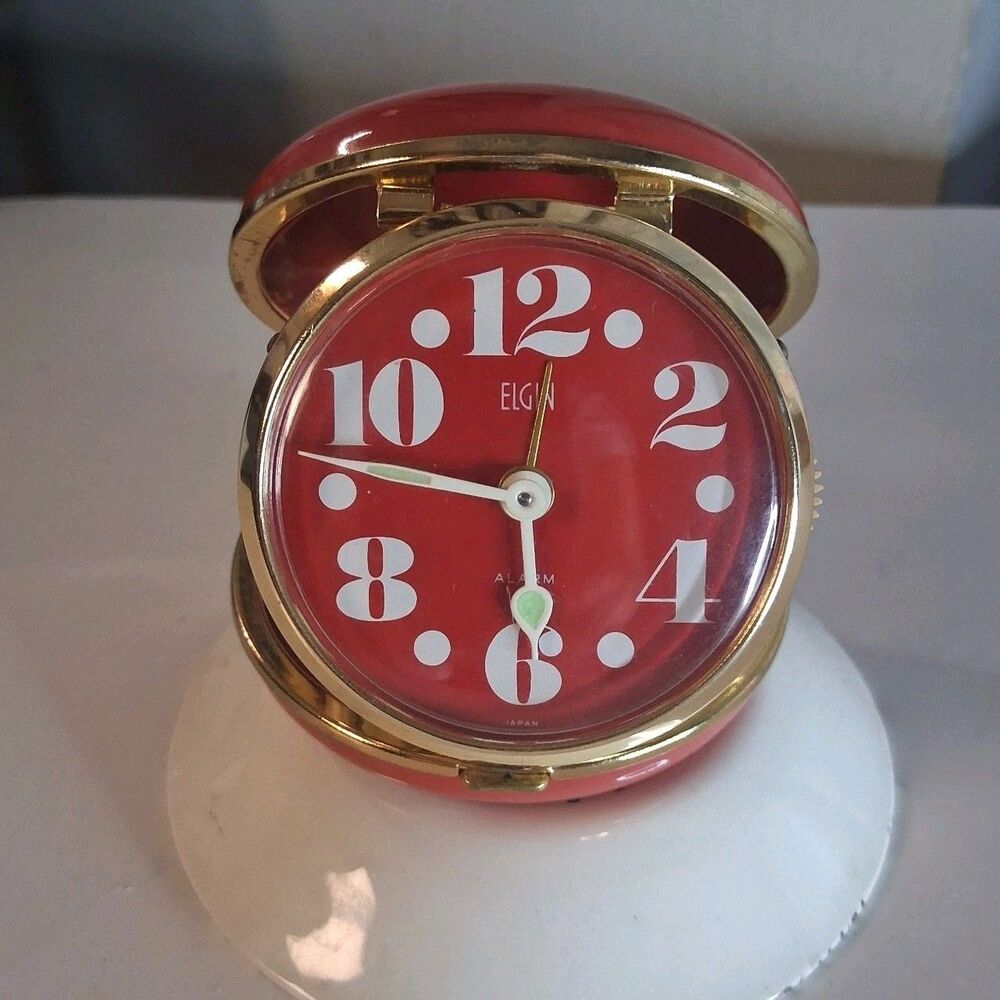 Vintage MCM Elgin Travel Alarm Clock, Lumminus,1960s